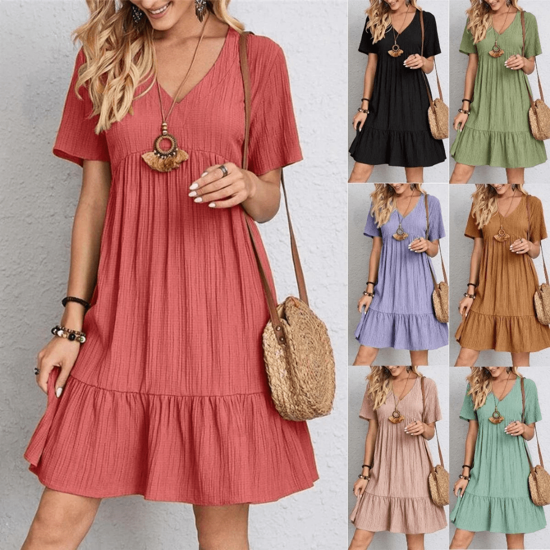 Women's V-Neck Midi Dress with Shaping Panel