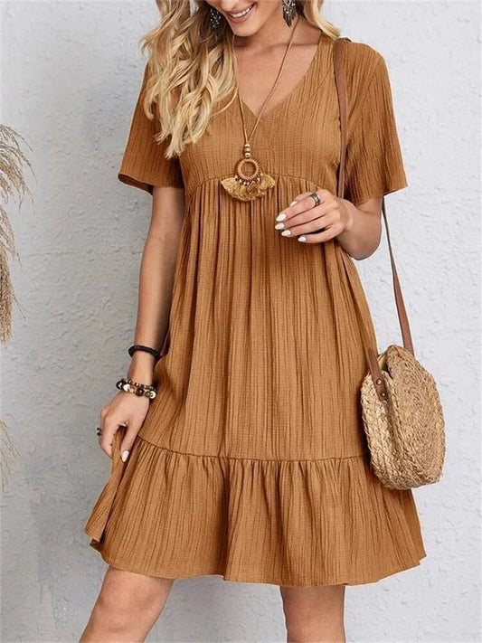 Women's V-Neck Midi Dress with Shaping Panel