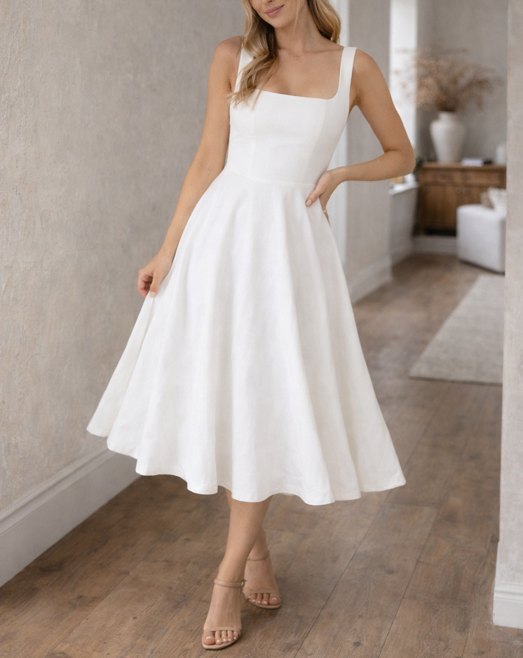 Women's A-Line Midi Dress with Fitted Bodice - photo 8