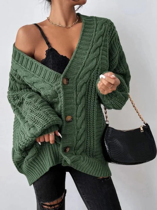 Women's Cable Knit Oversized Button-Down Cardigan - photo 2