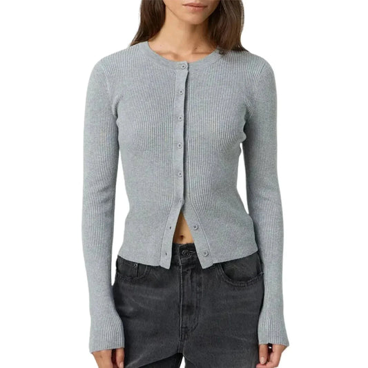 Women's Fitted Cardigan with Long Ribbed Sleeves - photo 2