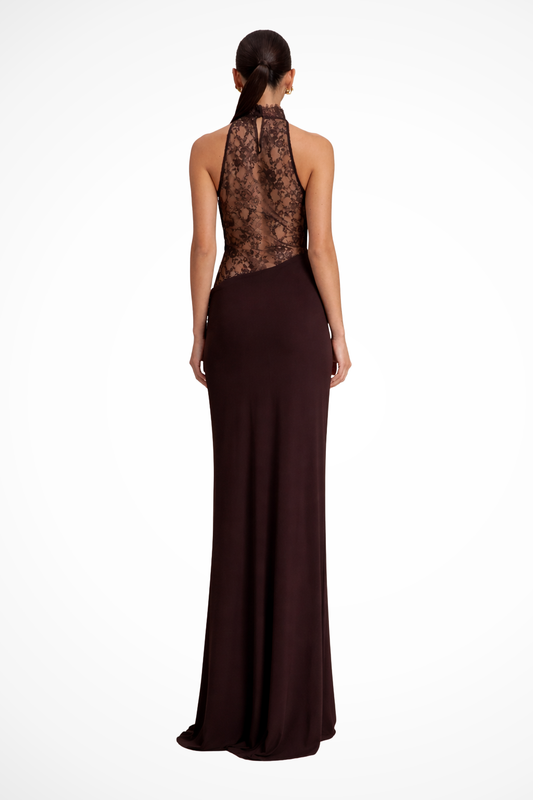 Women's Halter Neck Maxi Dress with Lace Panels - photo 2