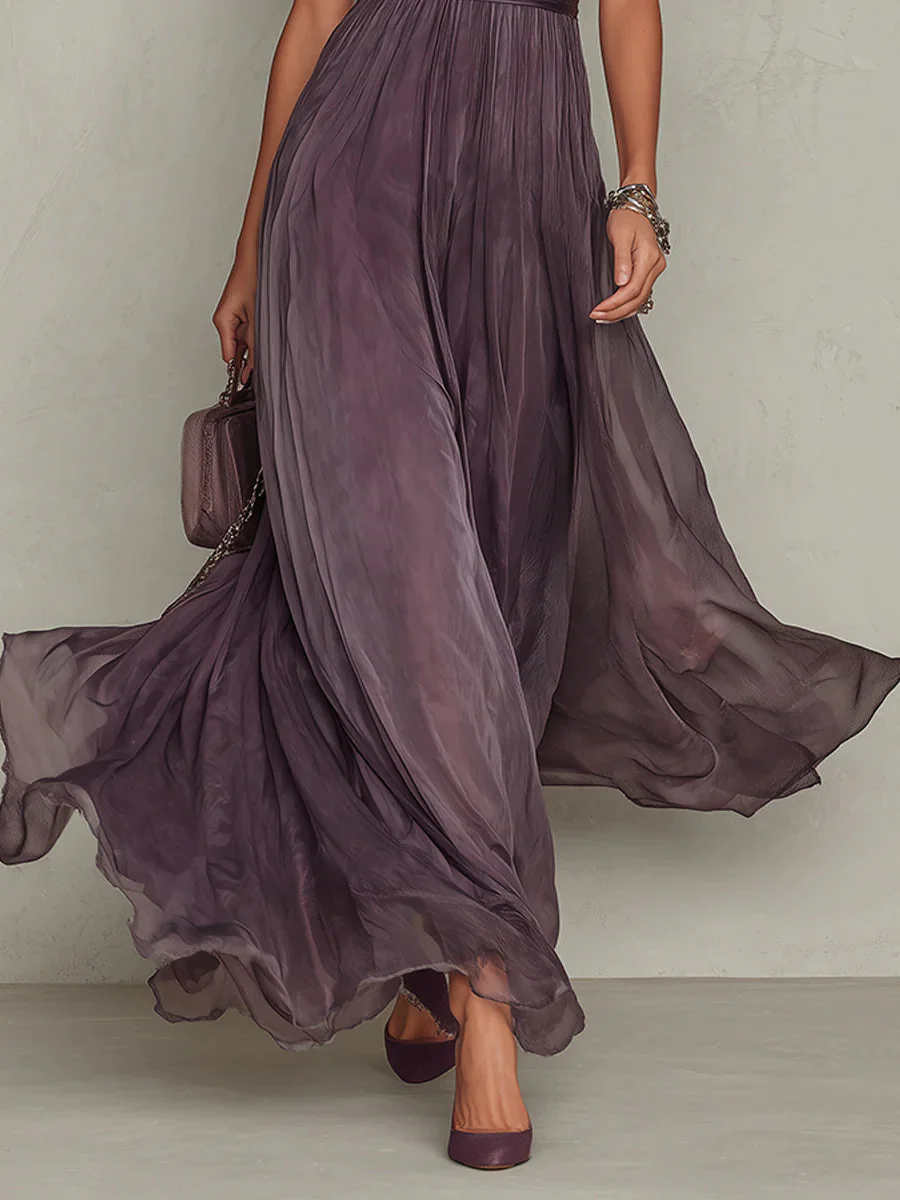 Women's Maxi Dress with High Neck and Puff Sleeves