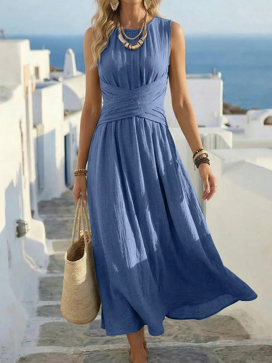 Women's Maxi Dress with Ruched Waist and Wide Straps - photo 2