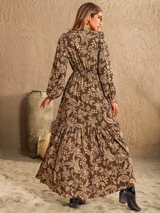 Women's Printed Maxi Dress with Ruched Waist - photo 2