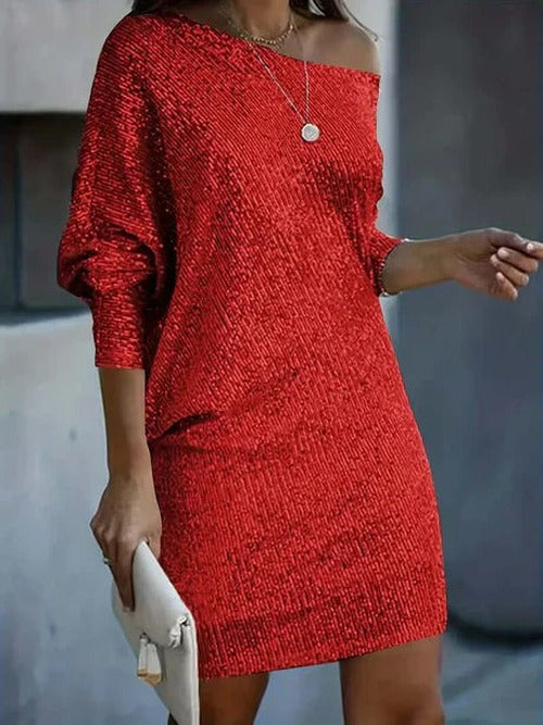 Women's Shimmer Mini Dress with Off-Shoulder Neckline - photo 2