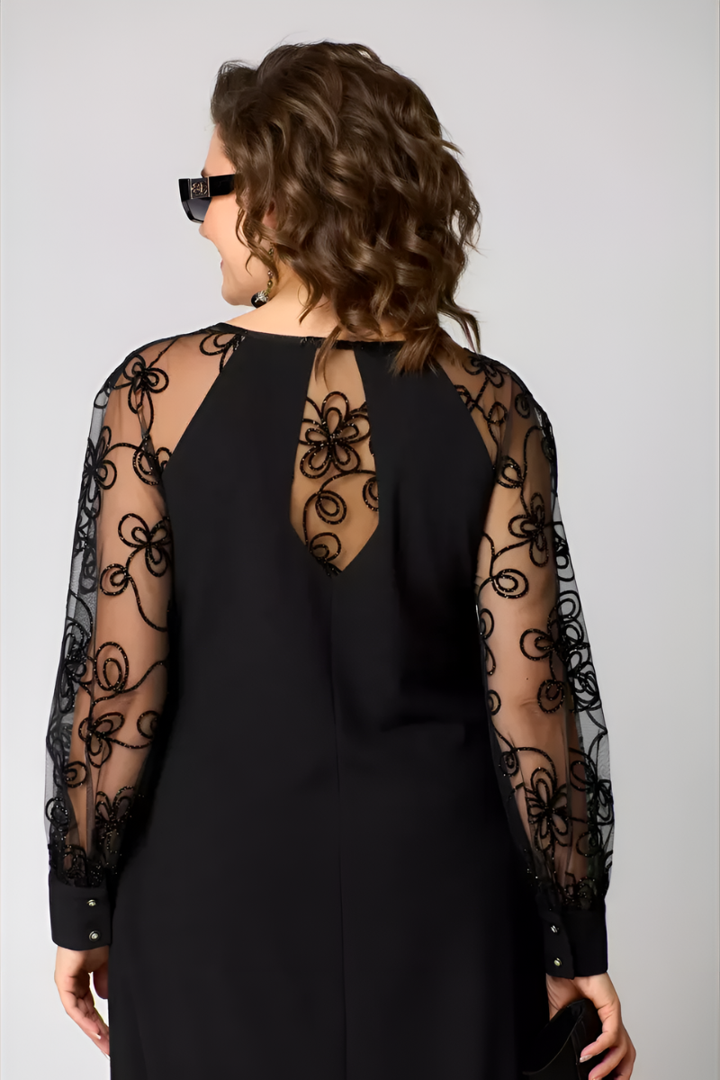 Women's A-Line Midi Dress with Lace Sleeves – view 4