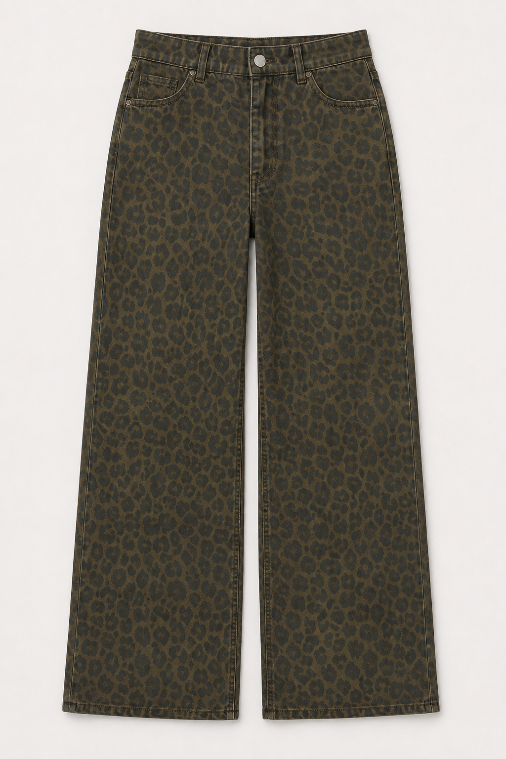 Animal print wide leg trousers shown flat