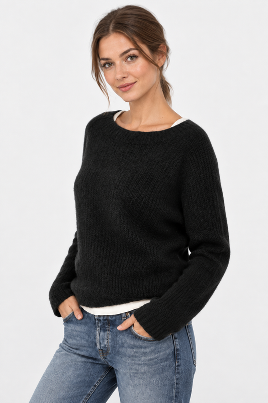 Women's Chunky Knit Jumper with Boat Neck - photo 2