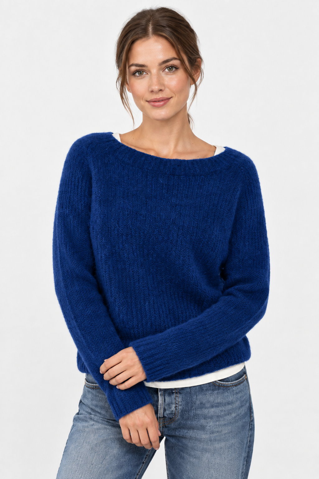 Women's Chunky Knit Jumper with Boat Neck - photo 5