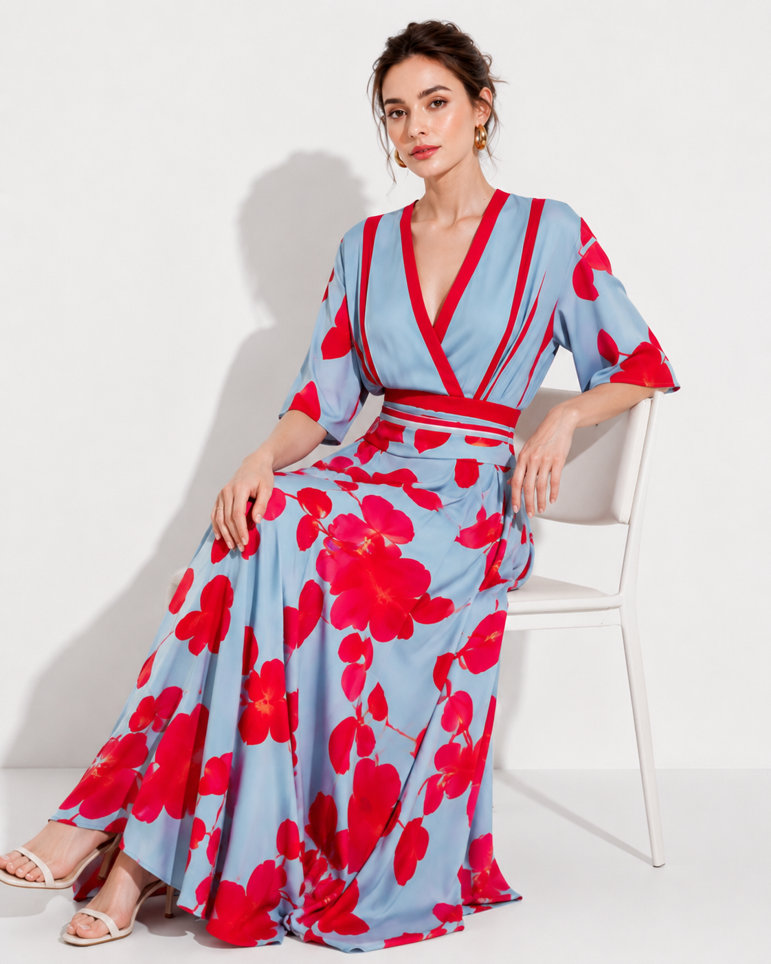 Women's Floral Maxi Dress with Kimono Sleeves and Tie Waist – view 4