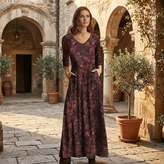 Women's Floral Maxi Dress with Three-Quarter Sleeves – view 2