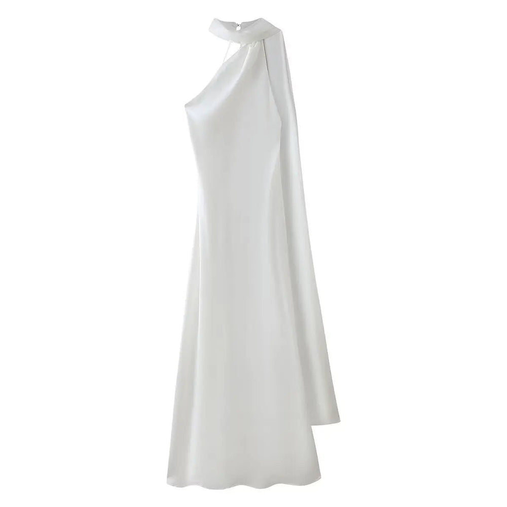 Women's Halter Neck Wedding Guest Dress with Cape