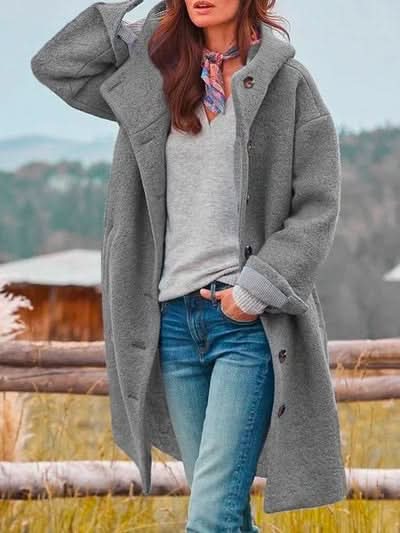 Women's Hooded Coat with Button Front and Side Pockets - photo 7