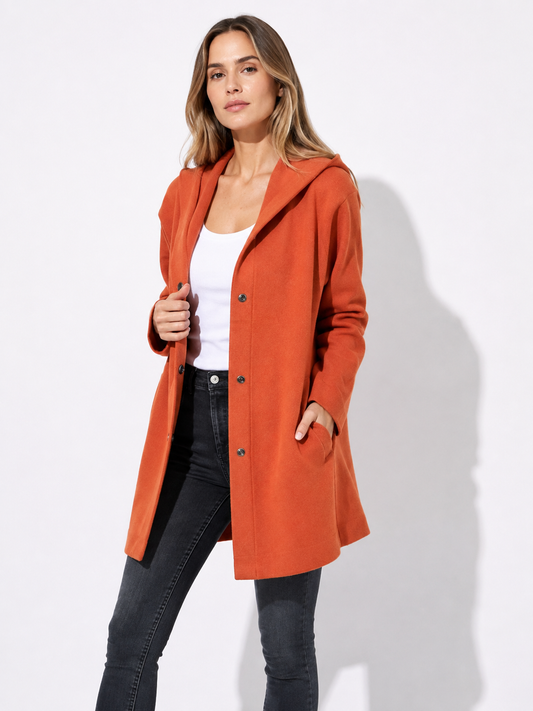 Women's Hooded Single-Breasted Coat with Side Pockets – view 2
