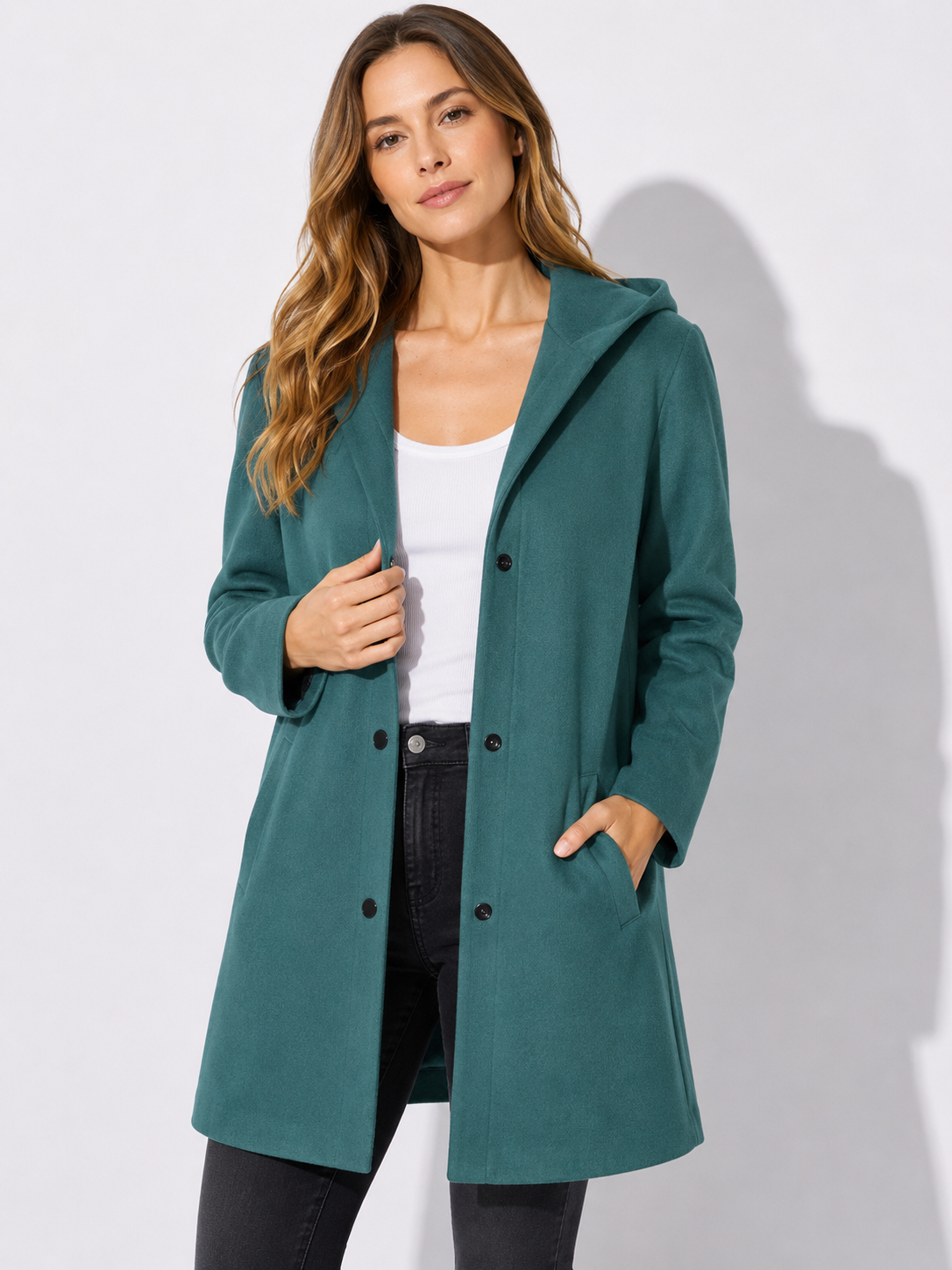 Women's Hooded Single-Breasted Coat with Side Pockets – view 8