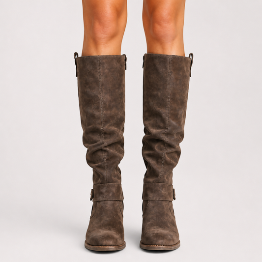 Women's Knee-High Boots with Buckle Detail-2
