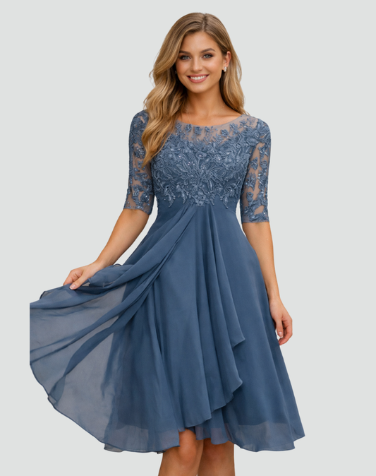 Women's Lace Bodice Midi Dress with Three-Quarter Sleeves – view 2