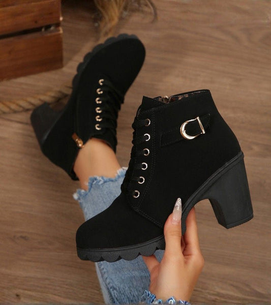 Women's Lace-Up Boots with Buckle Detail - photo 2