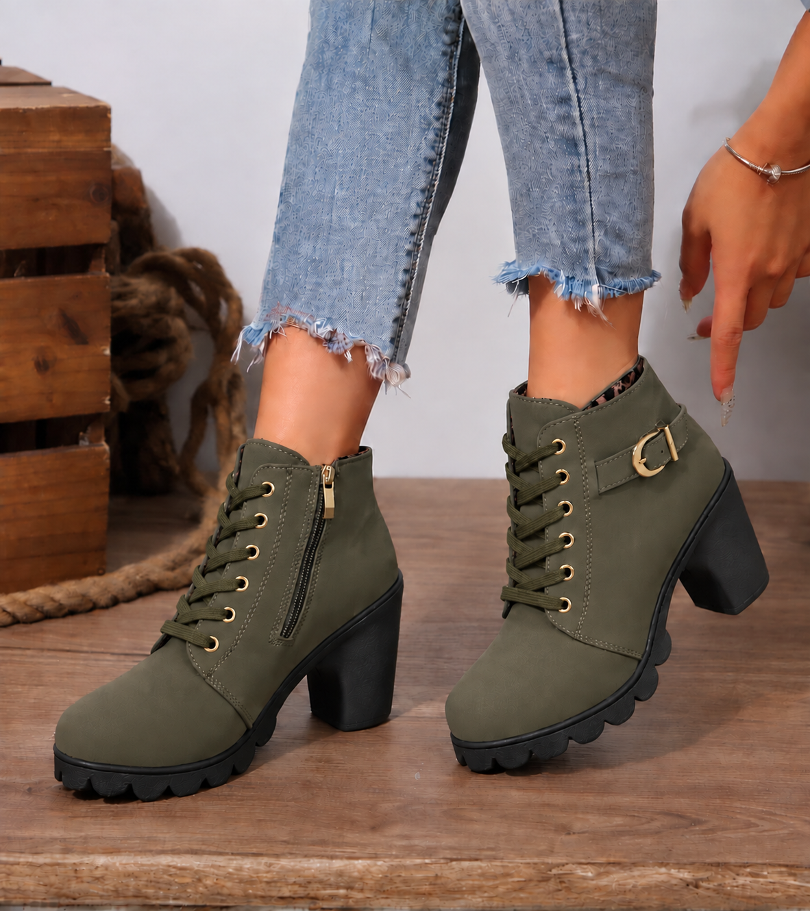 Women's Lace-Up Boots with Buckle Detail - photo 8