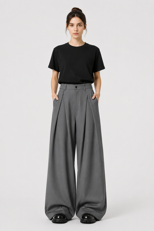 Women's Pleated Wide-Leg Trousers with a High Rise - photo 2
