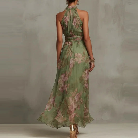 Women's Printed Halter Maxi Dress with High Neck – view 2