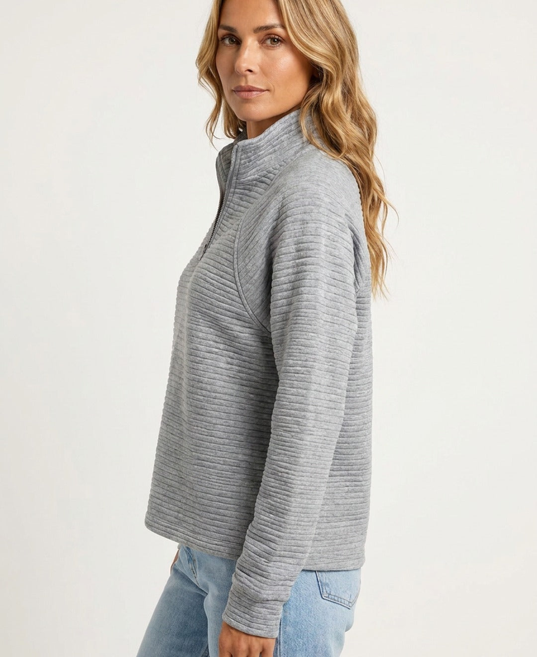 Women's Ribbed Half-Zip Jumper with Stand Collar - photo 6