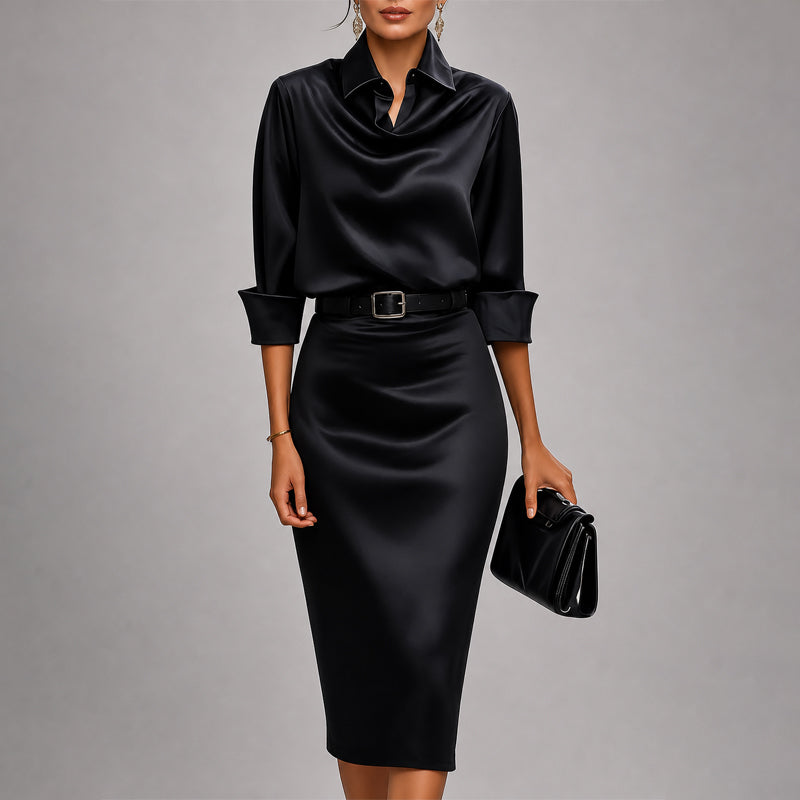 Women's Satin Midi Dress with Cowl Neck - photo 5