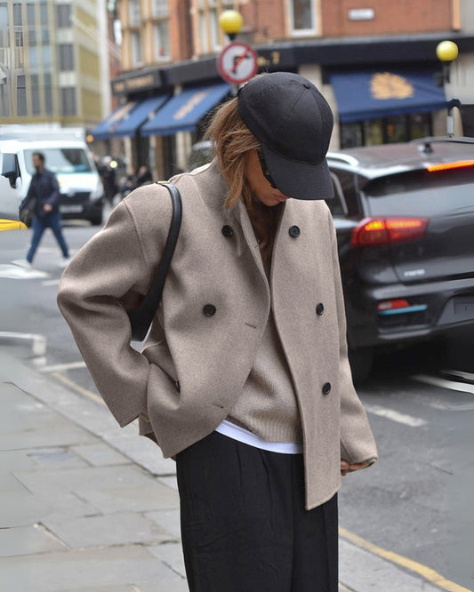 Women's Short Wool Blend Jacket With Stand Collar-2