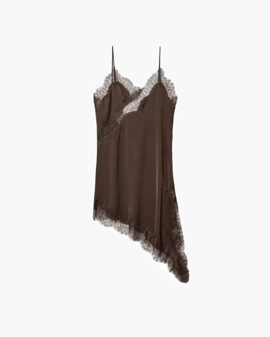 Women's Spaghetti Strap Lace Trim Asymmetrical Dress-2