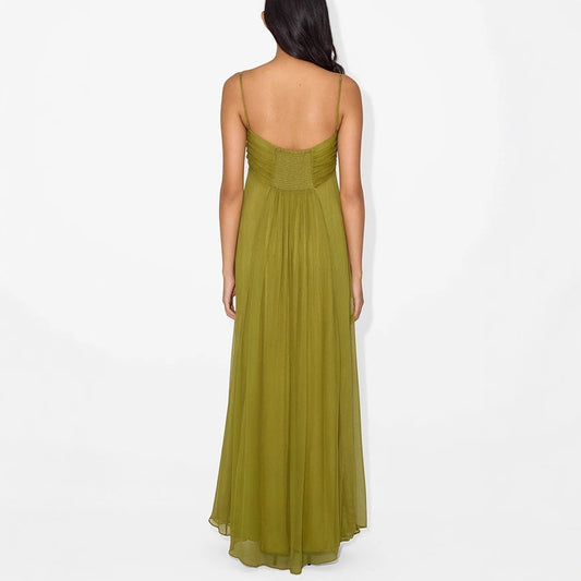 Women's Spaghetti Strap Maxi Dress - Green, back