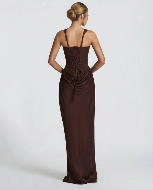 Women's Square Neck Ruched Maxi Dress-2