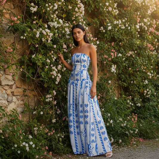 Women's Strapless Pleated Maxi Dress-2