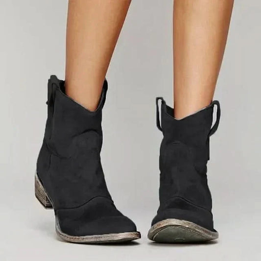 Women's Suede Western Ankle Boots with Embroidery - photo 2