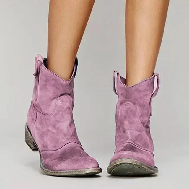 Women's Suede Western Ankle Boots with Embroidery - photo 5