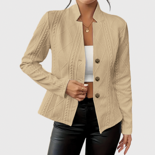 Women's Tailored Blazer with Single-Breasted Front in Beige
