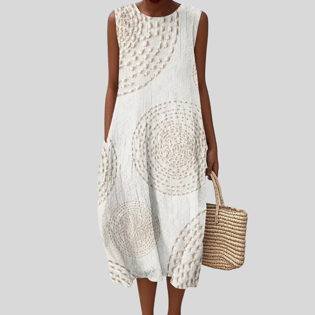 Women's Textured Print Midi Dress with Side Pockets