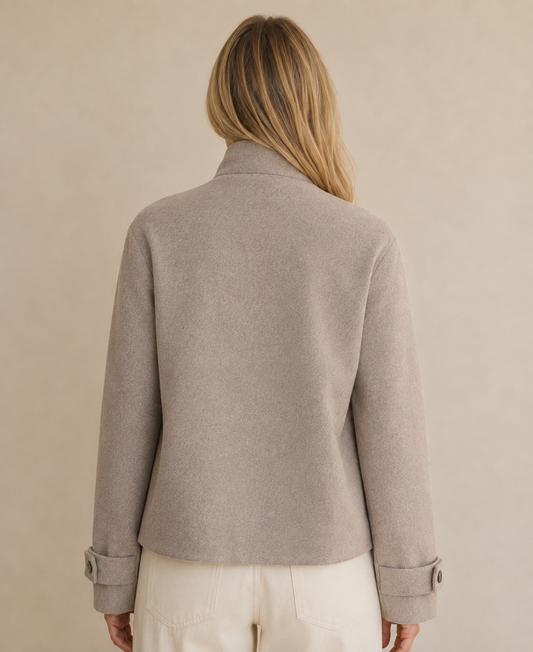 Women's Wool Blend Jacket With Button-Up Stand Collar-2