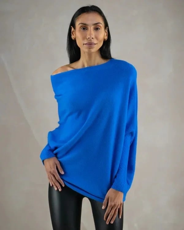 Women's Cashmere Blend Jumper with Ribbed Trims
