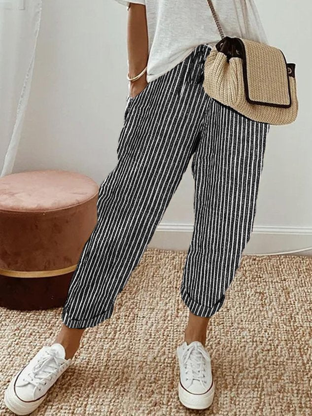 Women's Cotton Trousers with Elasticated Waist