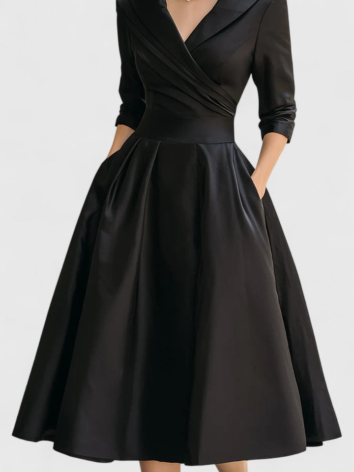Women's Midi Dress with V-Neck and Short Sleeves