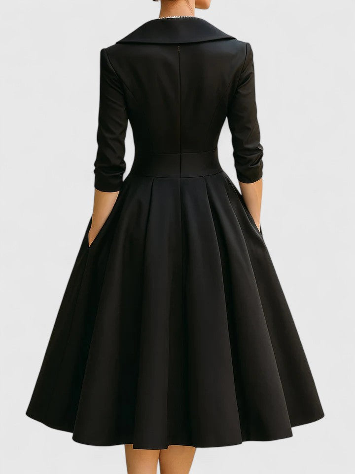Women's Midi Dress with V-Neck and Short Sleeves