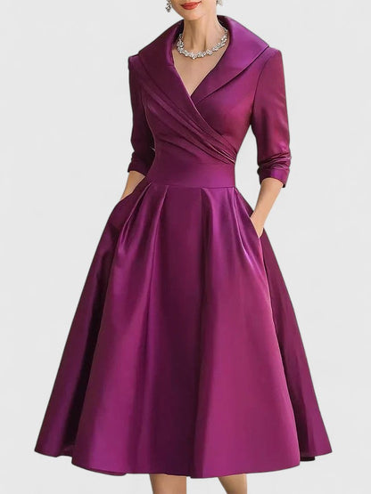 Women's Midi Dress with V-Neck and Short Sleeves