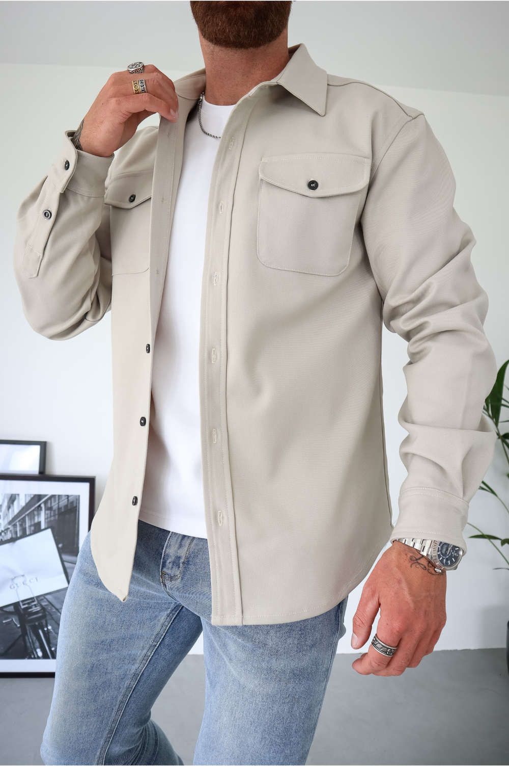 Men's Overshirt with Chest Pockets and Button Front