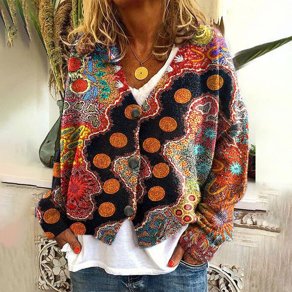 Women's Patterned Knit Cardigan with Round Neck
