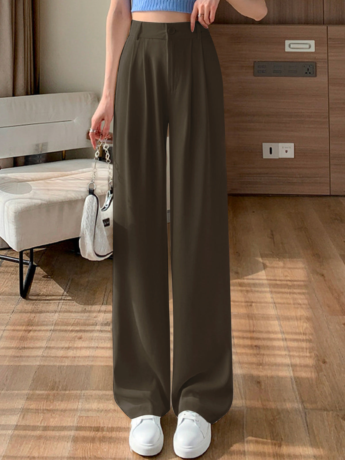 Women's Lisa - Solid Straight Wide-Leg Pants – Coffee