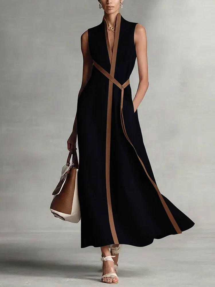 Women's Midi Dress with High Neck and Loose Fit