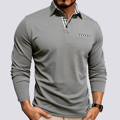 Men's Long-Sleeve Polo Shirt with Button Placket