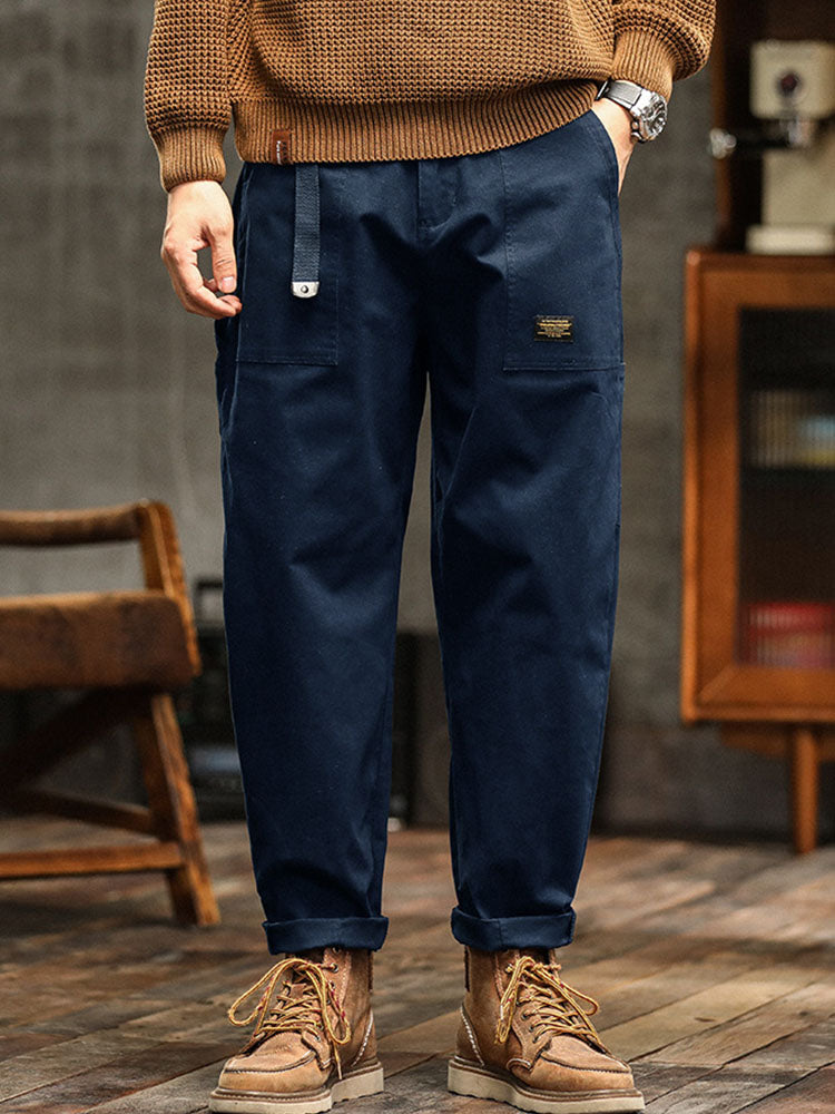 Men's Cargo Trousers with Zip Pocket and Cuffed Hem