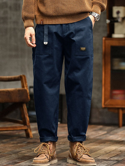 Men's Cargo Trousers with Zip Pocket and Cuffed Hem